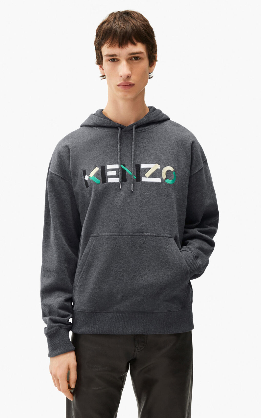 Kenzo Logo oversized φουτερ με κουκουλα ανδρικα γκρι | GR510481